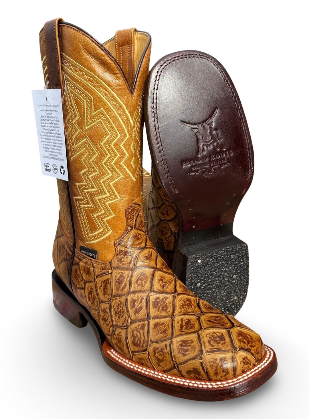 Franko Boots Mens Bulldog Grabado Pescado Miel