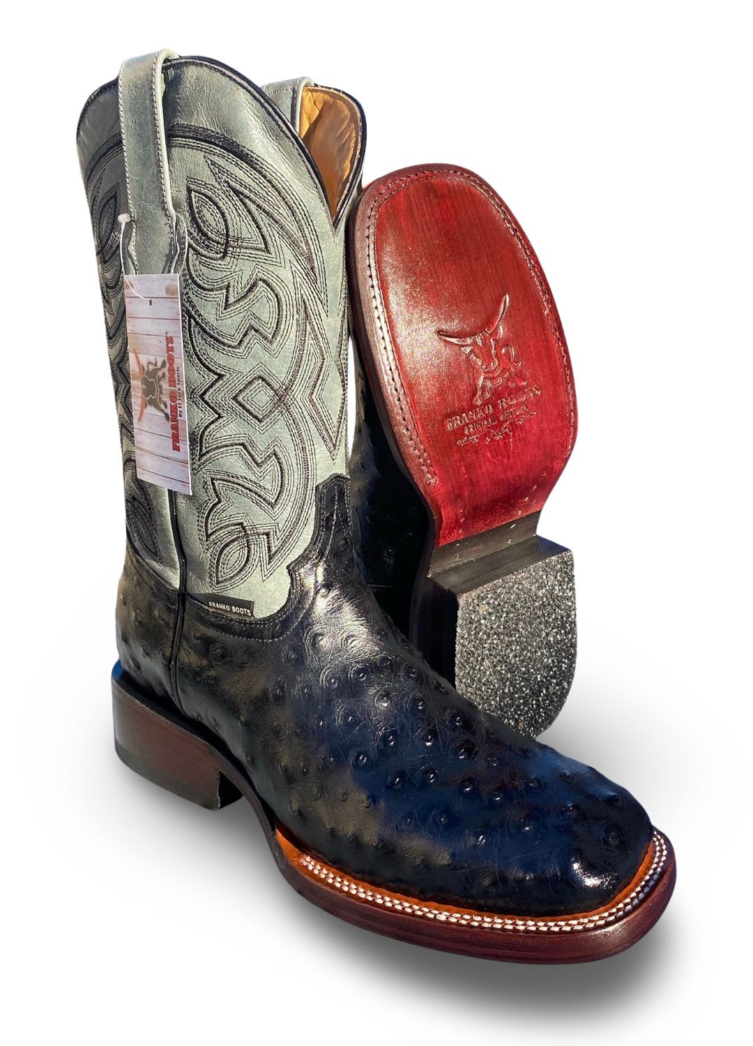 Franko Boots Mens Bulldog Grabado Avestruz Negro