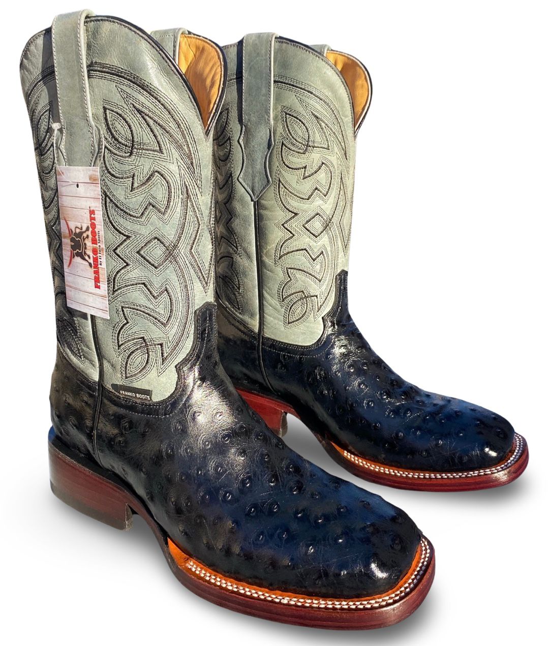 Franko Boots Mens Bulldog Grabado Avestruz Negro