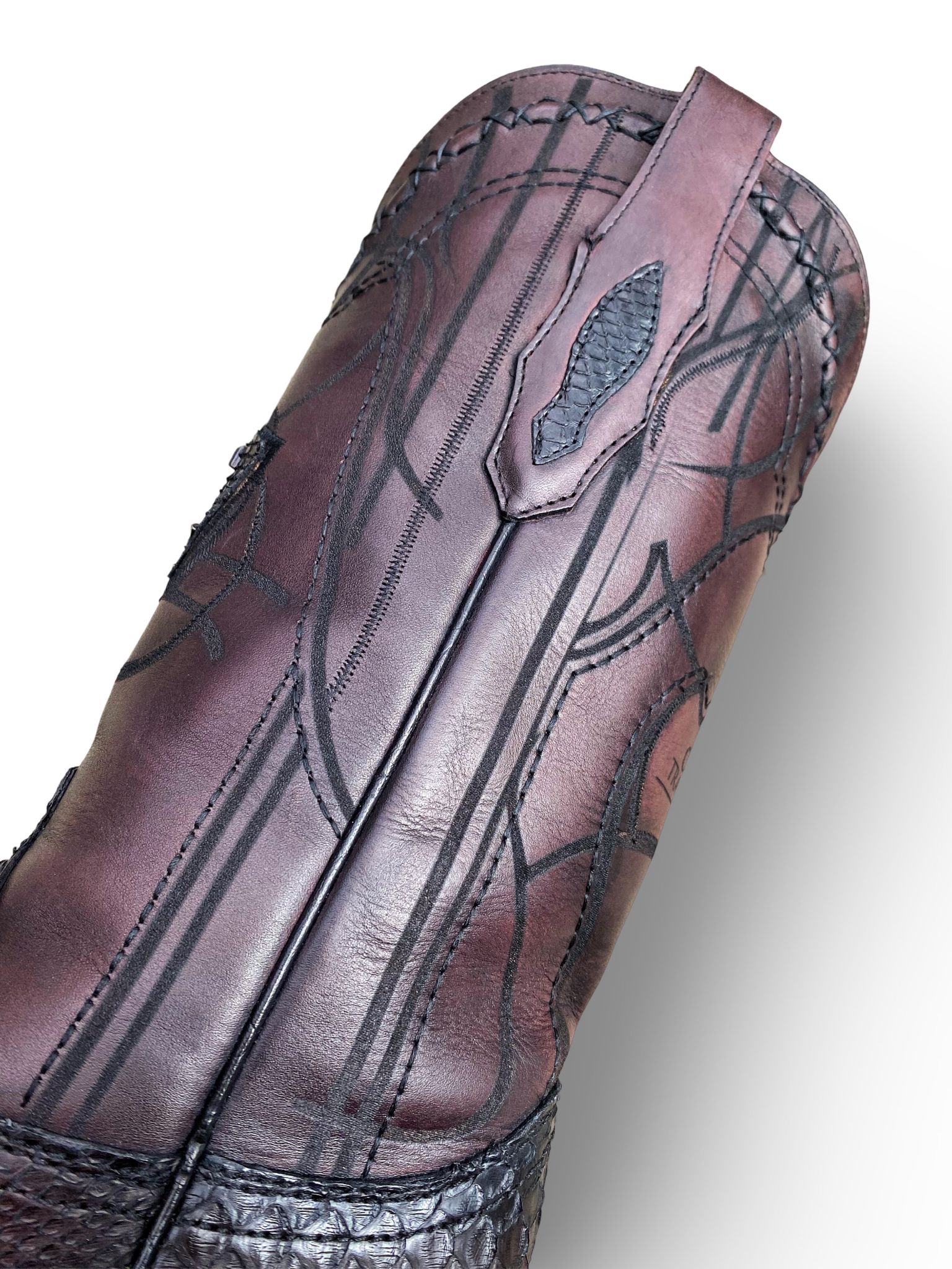 Cuadra Mens Lisboa Cherry Python Embroidery/Laser Boots 3Z2LPH