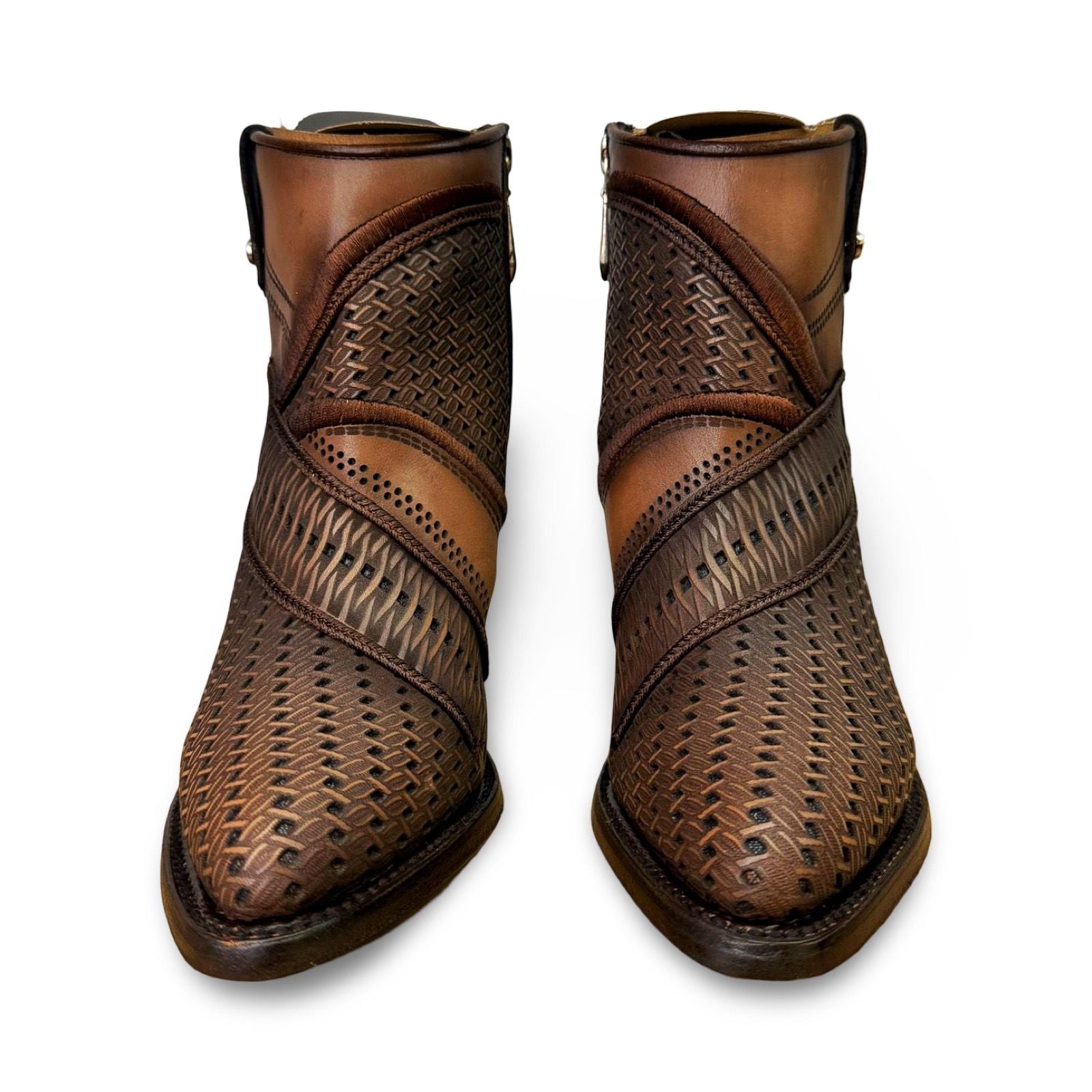 Cuadra | Wmns Botin de Res Crust Taupe Brown Laser Embroidered Stud Zipper 3F0TRS