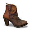 Cuadra | Wmns Botin de Res Crust Taupe Brown Laser Embroidered Stud Zipper 3F0TRS