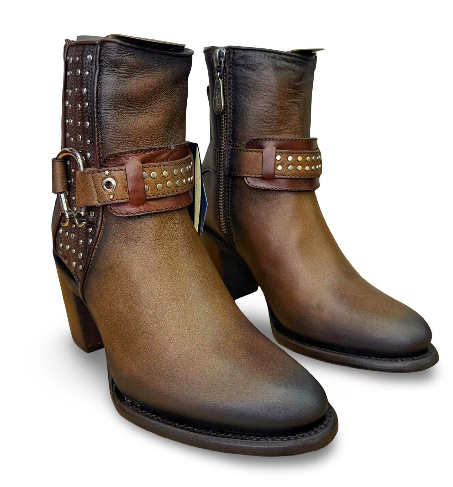Cuadra | Wmns Botin de Res Evolution Miel Honey Black Zipper Harness Stud 4V19RS