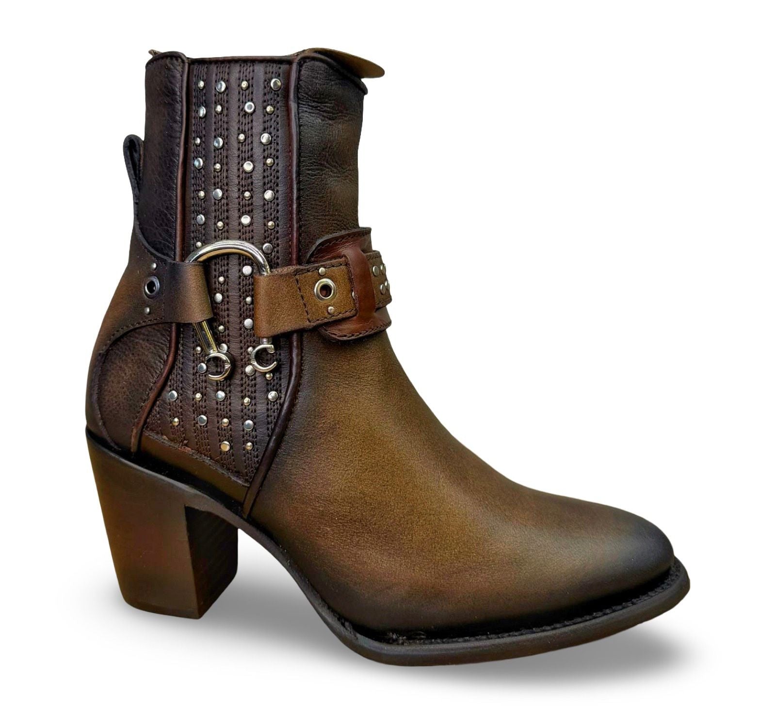 Cuadra | Wmns Botin de Res Evolution Miel Honey Black Zipper Harness Stud 4V19RS
