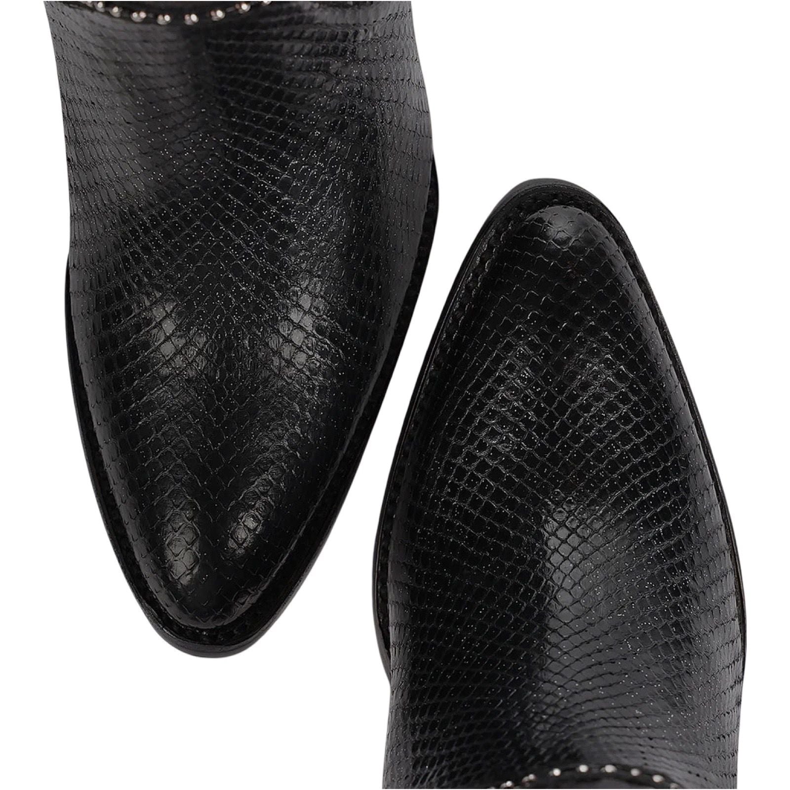 Cuadra Wmns Boot Black Python Embroidered Stud Zipper Piton Belly Cosmo Negro 3F82PM