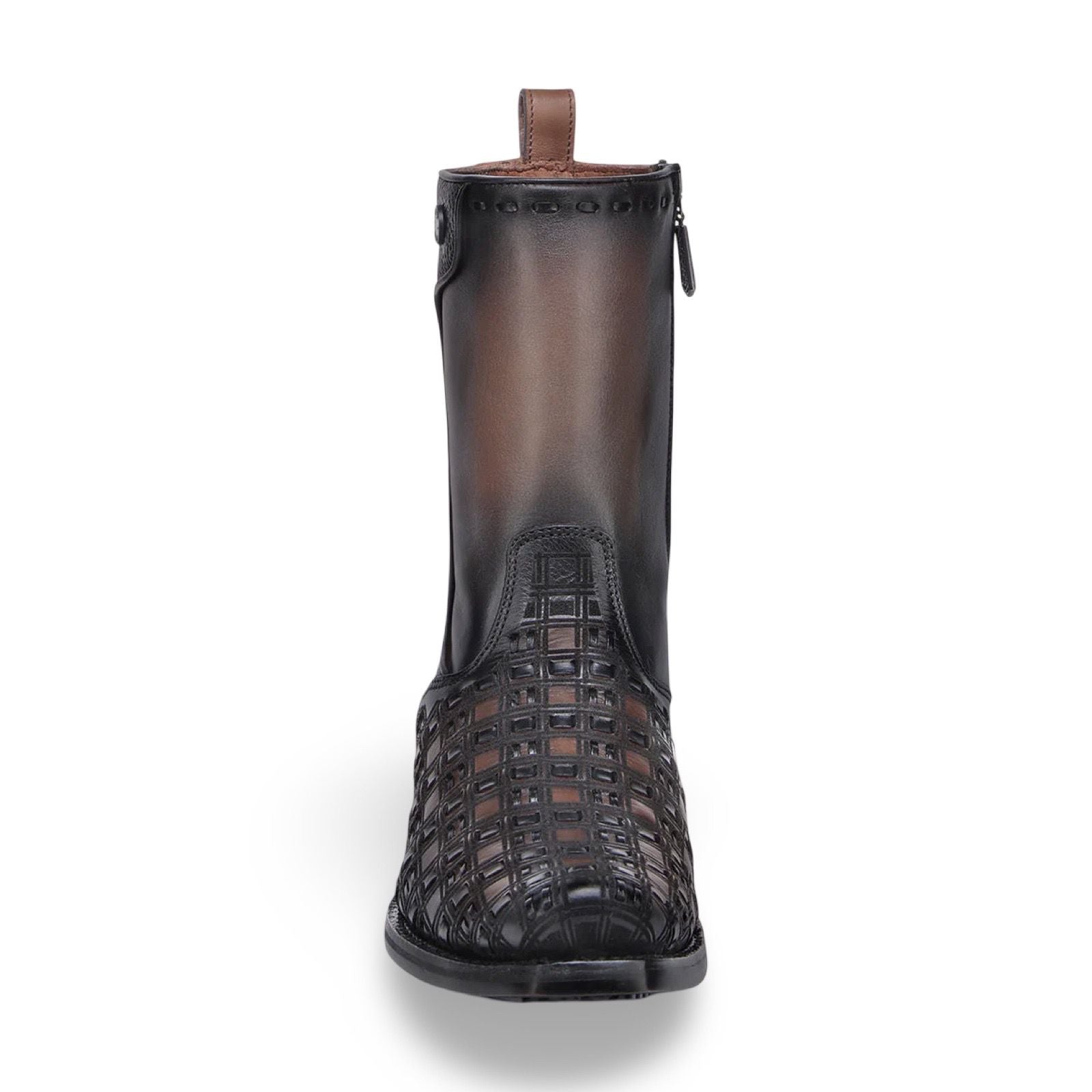 Cuadra Mens MN Chocolate Black Laser Woven Zipper Bota de Res Crust Miel 1J3PRS