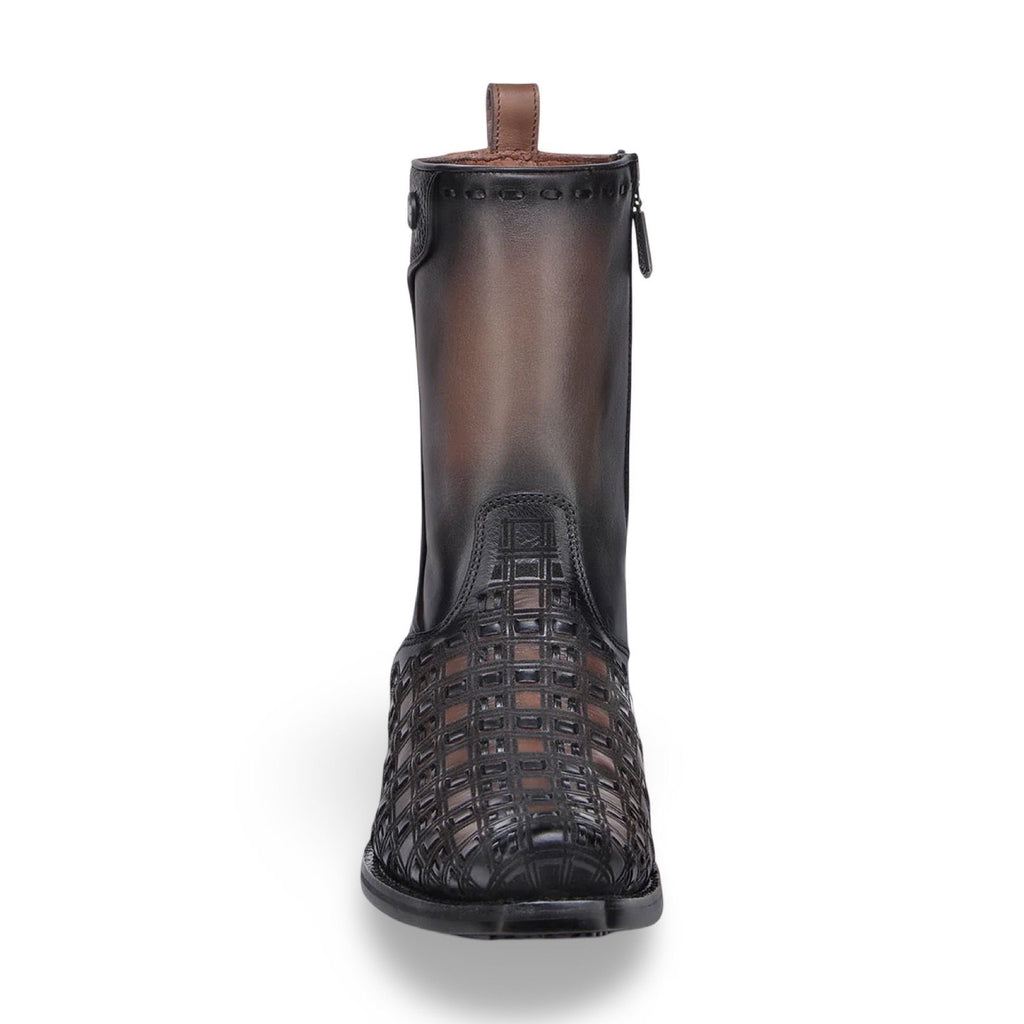 Cuadra Mens MN Chocolate Black Laser Woven Zipper Bota de Res Crust Miel 1J3PRS