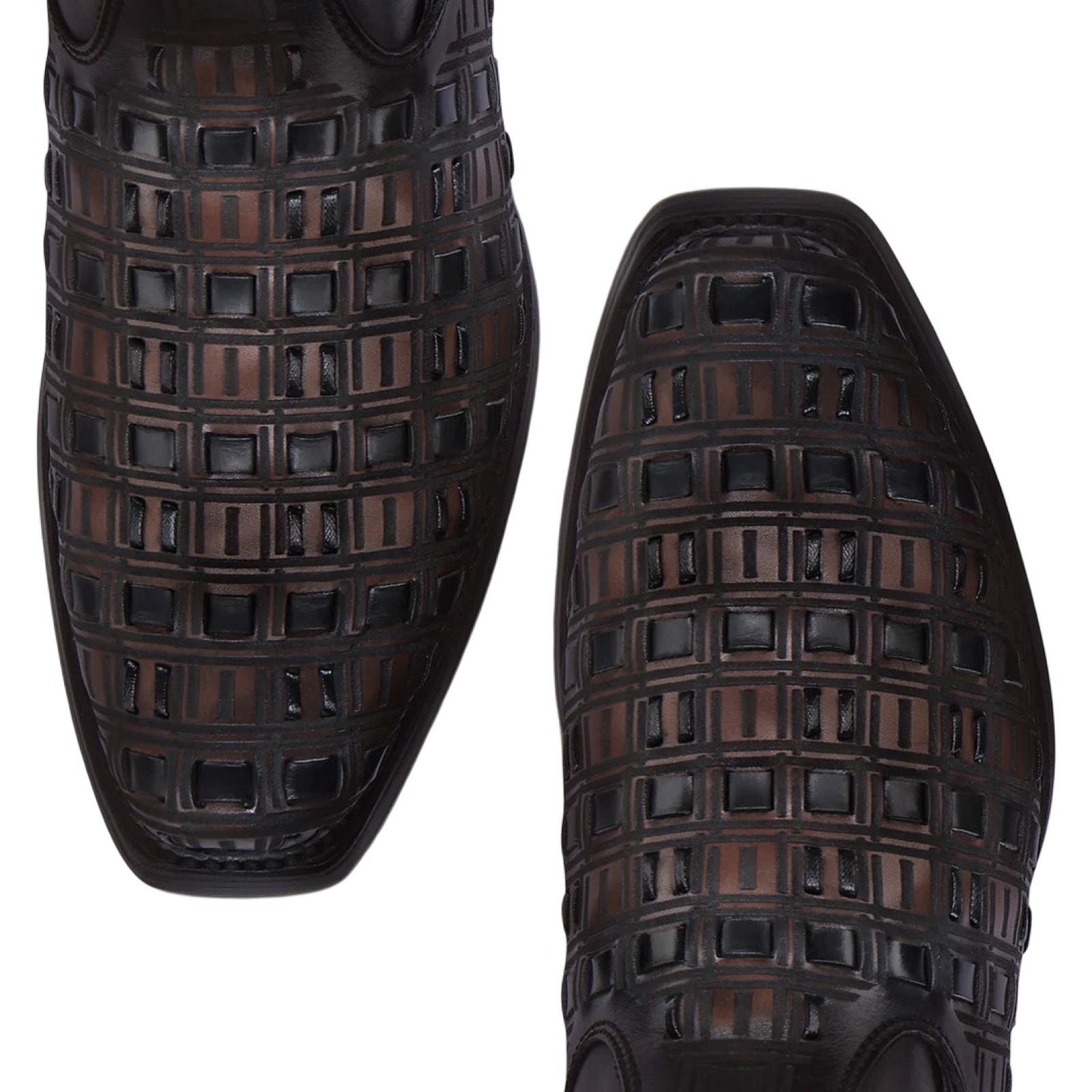 Cuadra Mens MN Chocolate Black Laser Woven Zipper Bota de Res Crust Miel 1J3PRS
