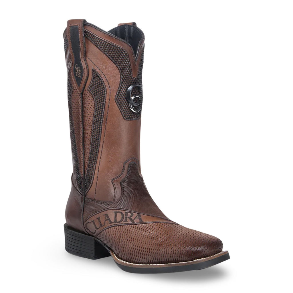 Cuadra Mens MN Honey Laser Embroidered Stud Square Toe Bota de Res Crust Miel 3Z2VRS
