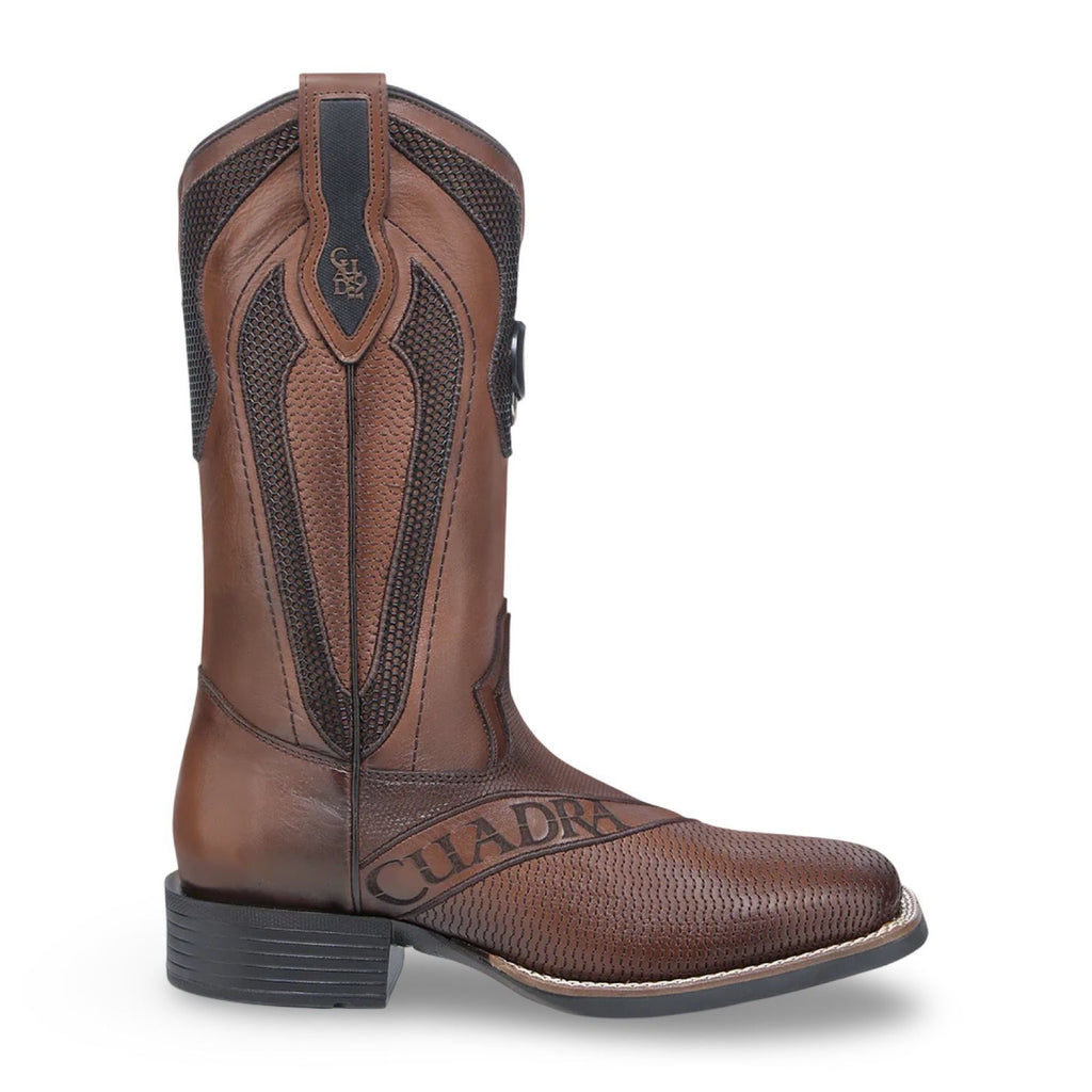 Cuadra Mens MN Honey Laser Embroidered Stud Square Toe Bota de Res Crust Miel 3Z2VRS