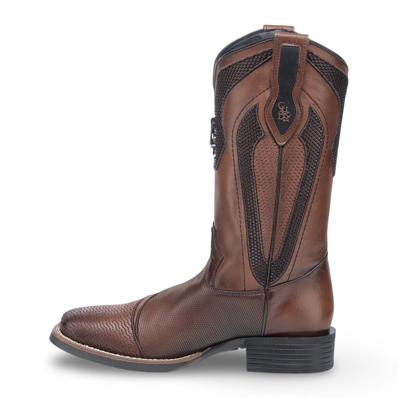 Cuadra Mens MN Honey Laser Embroidered Stud Square Toe Bota de Res Crust Miel 3Z2VRS