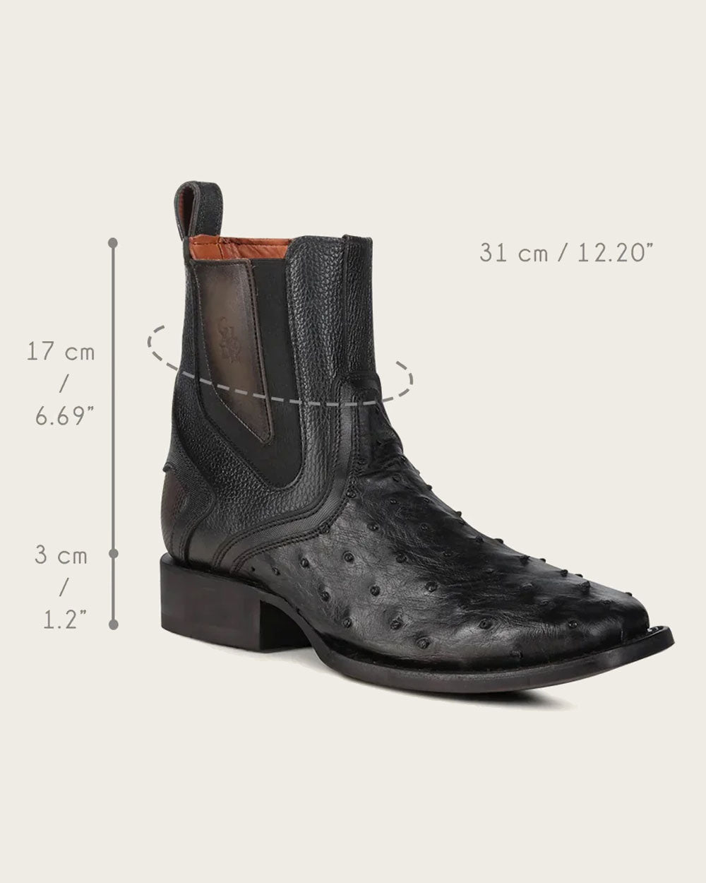 Cuadra Mens Black Genuine Ostrich Chelsea Boots CU821/3Z2MA1