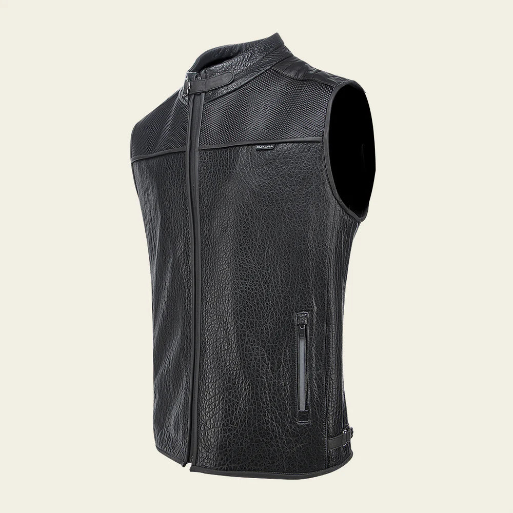 Cuadra Men's Luxury Black Leather Vest for Men in Genuine Ovine Leather