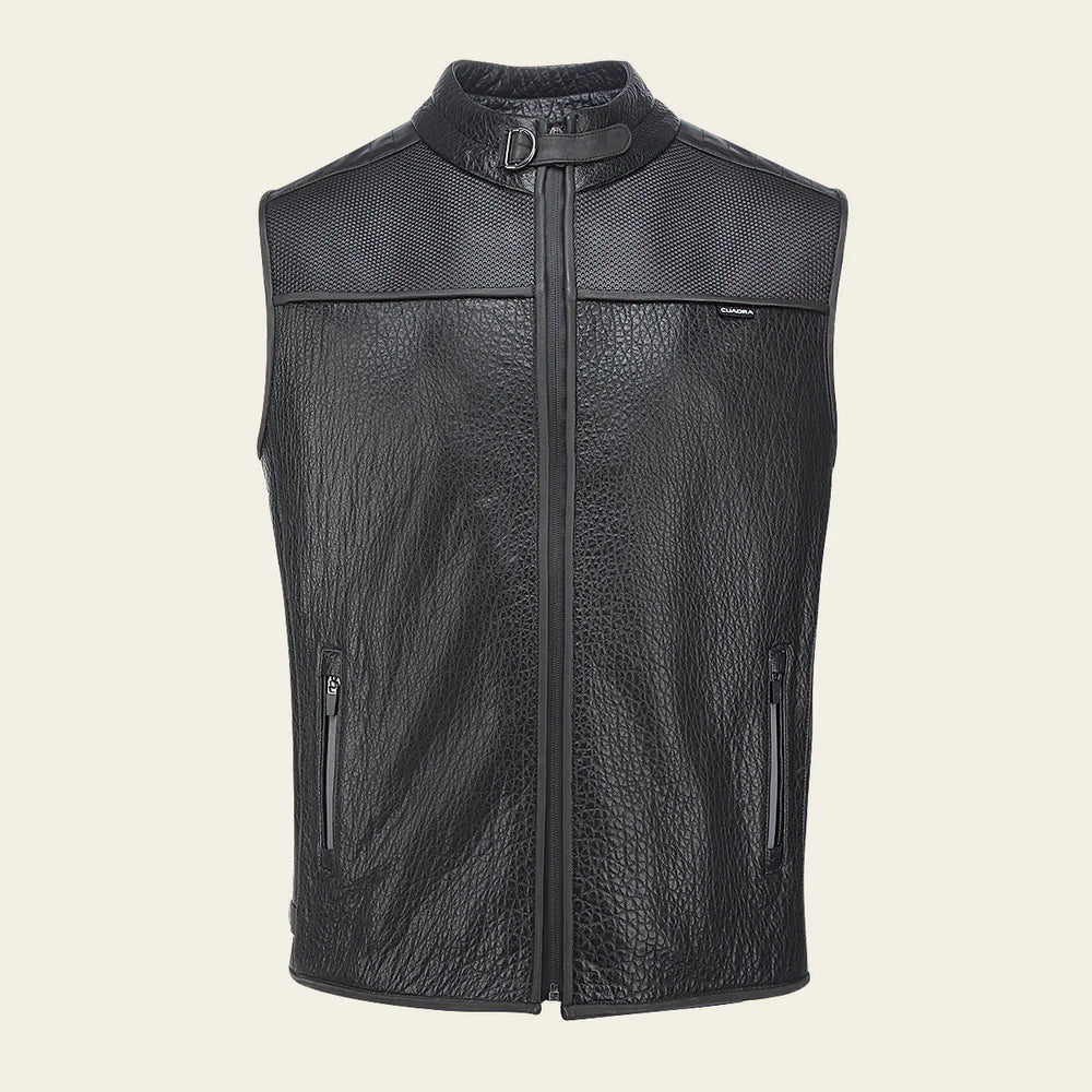 Cuadra Men's Luxury Black Leather Vest for Men in Genuine Ovine Leather
