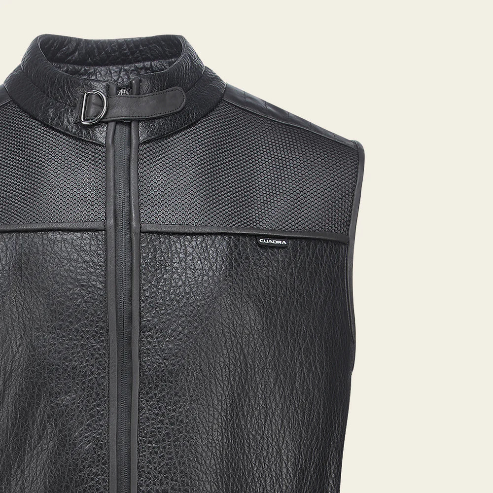 Cuadra Men's Luxury Black Leather Vest for Men in Genuine Ovine Leather