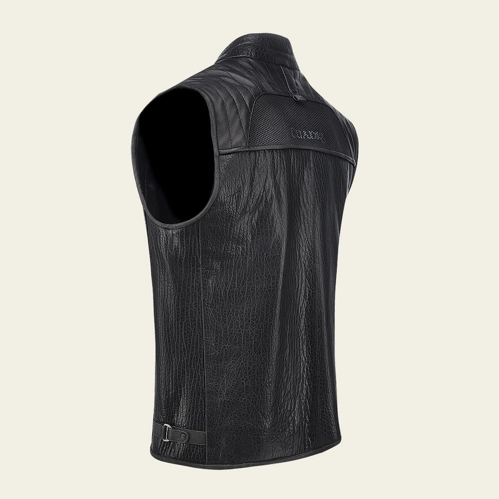 Cuadra Men's Luxury Black Leather Vest for Men in Genuine Ovine Leather