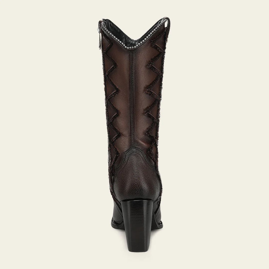 Women’s Brown Western Boot In Bovine Leather With Frayed Embroidery CC334/4I28RS