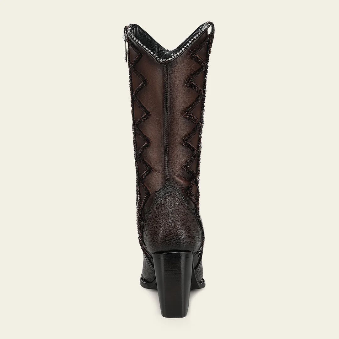 Women’s Brown Western Boot In Bovine Leather With Frayed Embroidery CC334/4I28RS