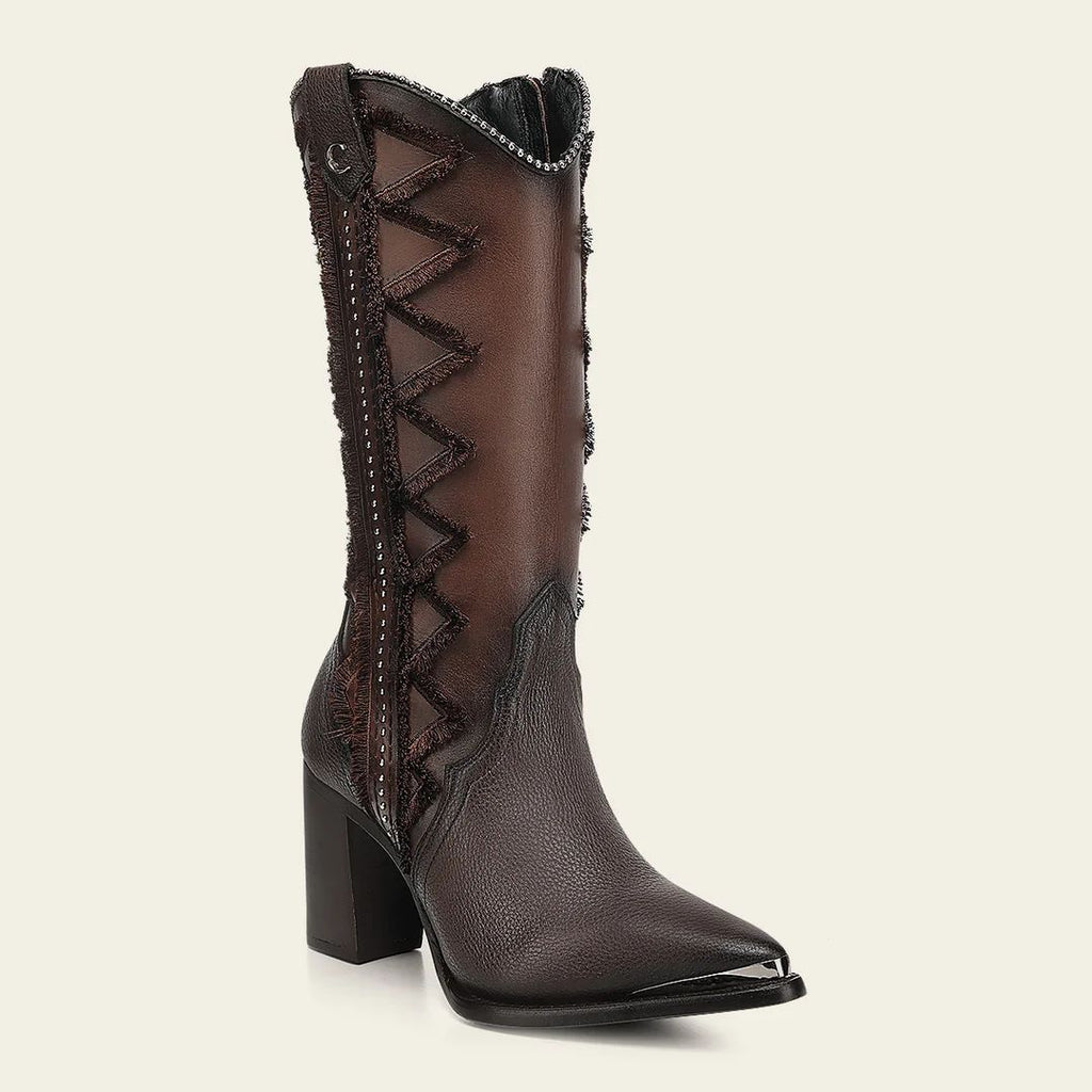 Cuadra Women’s Brown Genuine Bovine Leather Western Boot With Frayed Embroidery CC334/4I28RS