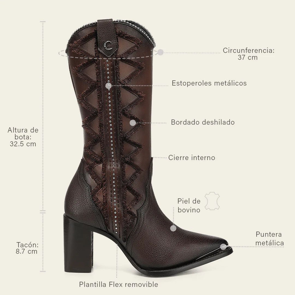 Women’s Brown Western Boot In Bovine Leather With Frayed Embroidery CC334/4I28RS