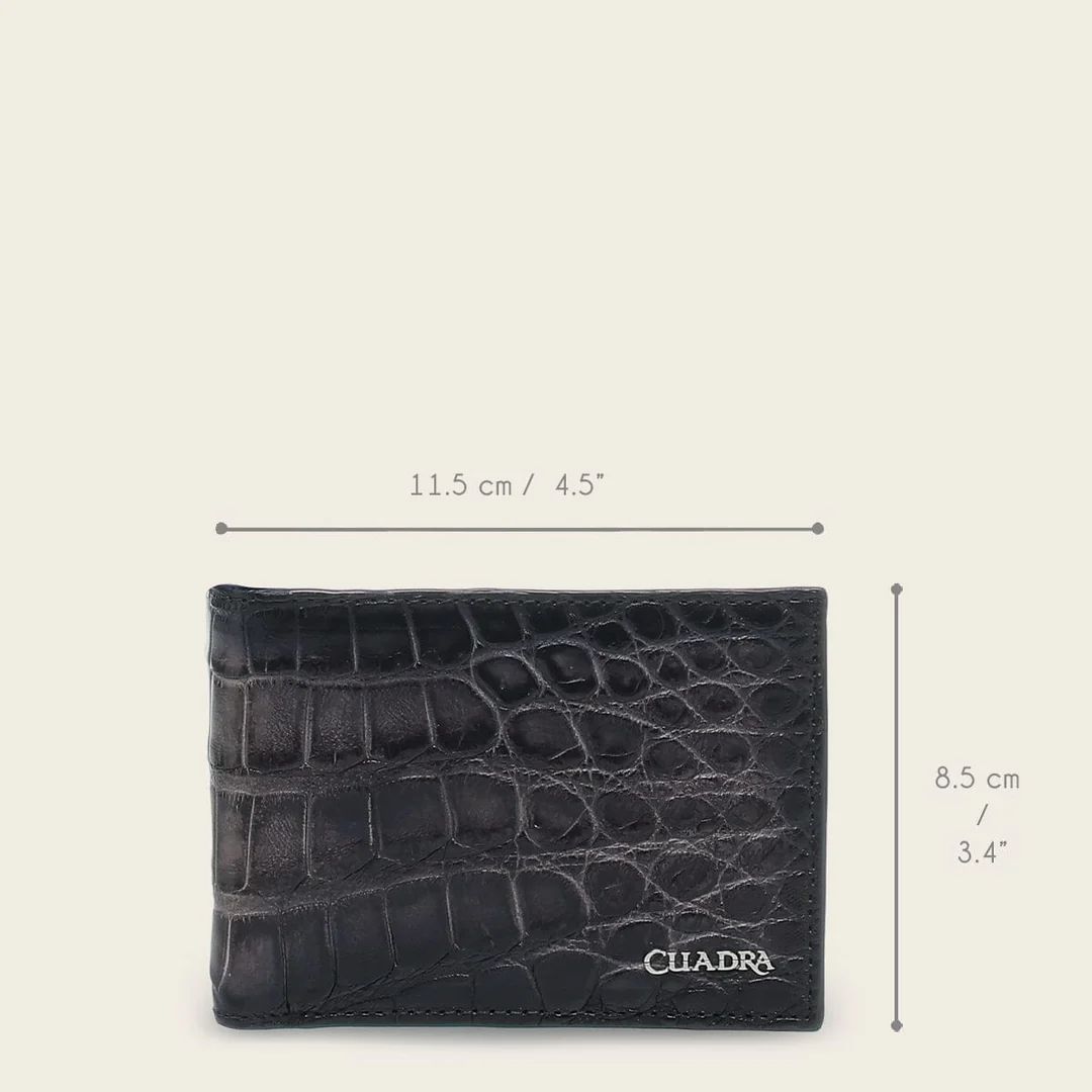 Cuadra Black/Manha Gray Genuiune Alligator Leather Bifold Wallet  - BC030AL/DU714
