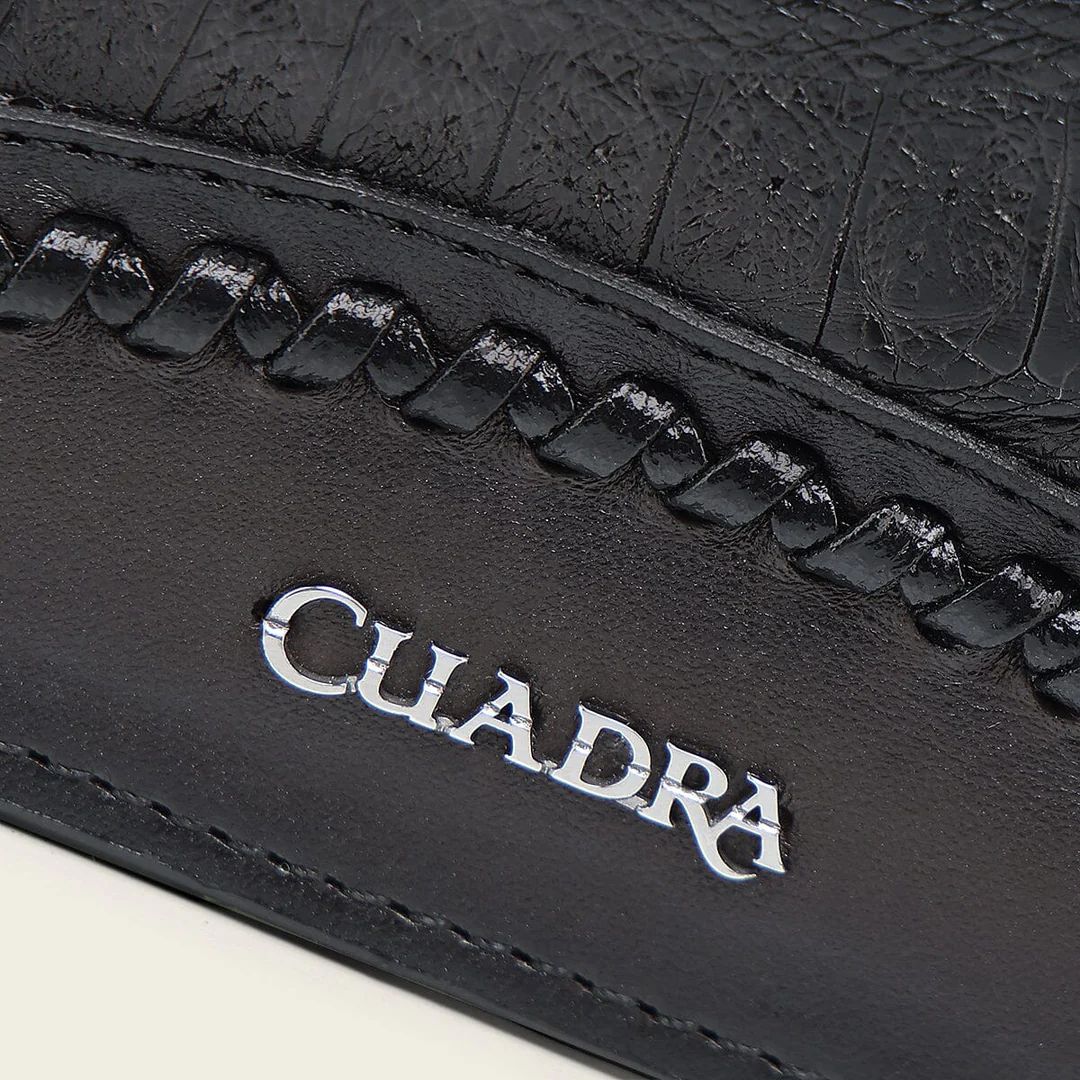 Cuadra Plunge Black Genuine Bovine/Caiman Fuscus Leather Bifold Wallet - BC042FY/DU720