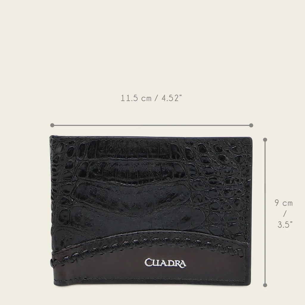 Cuadra Plunge Black Genuine Bovine/Caiman Fuscus Leather Bifold Wallet - BC042FY/DU720