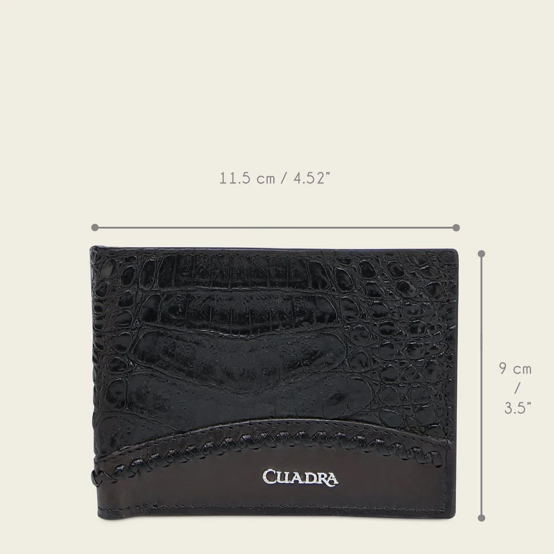 Cuadra Plunge Black Genuine Bovine/Caiman Fuscus Leather Bifold Wallet - BC042FY/DU720