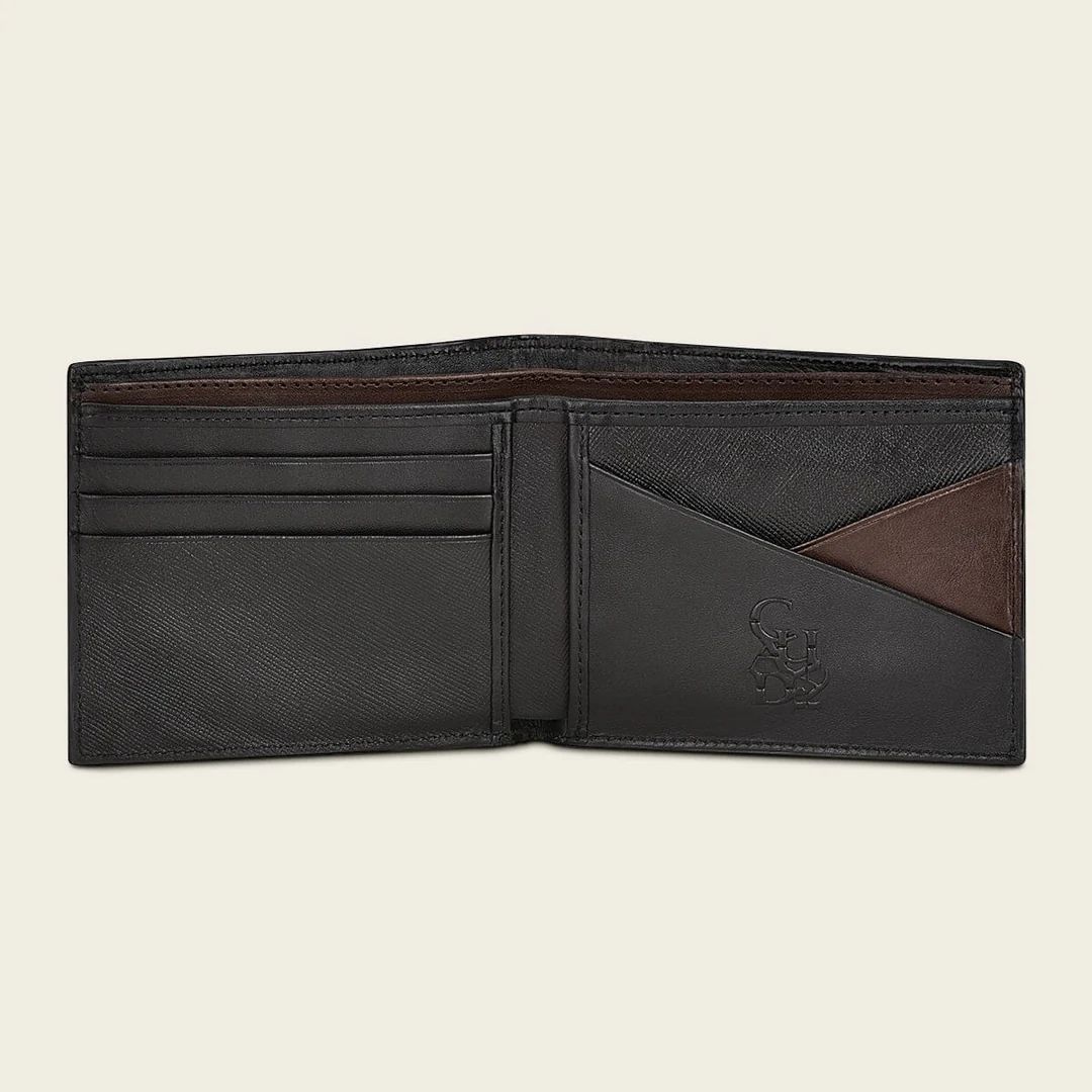 Cuadra Black Genuine Fuscus Leather Bifold Wallet with Detachable Card Holder - BC000FL/DU509