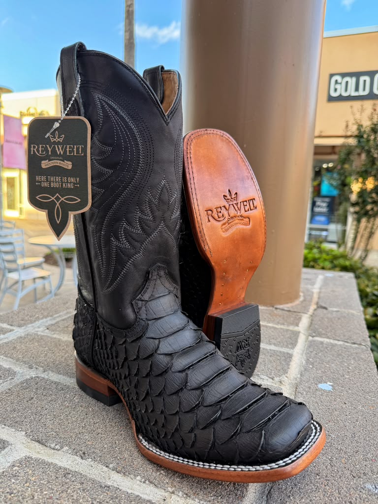 Reywelt Men's Jumbo Cabreta Bronce Black Leather Python Boots 073 PTBZ*C L-57310