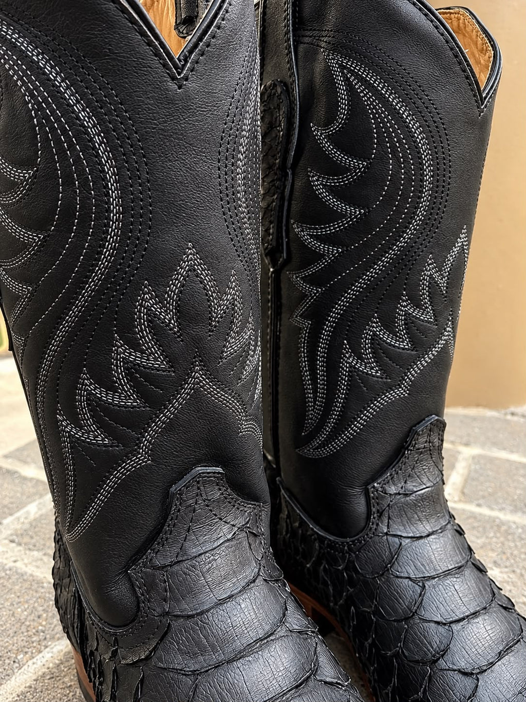 Reywelt Men's Jumbo Cabreta Bronce Black Leather Python Boots 073 PTBZ*C L-57310