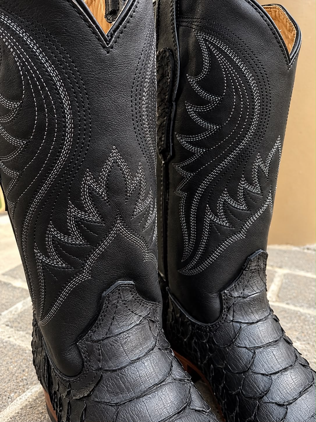 Reywelt Men's Jumbo Cabreta Bronce Black Leather Python Boots 073 PTBZ*C L-57310