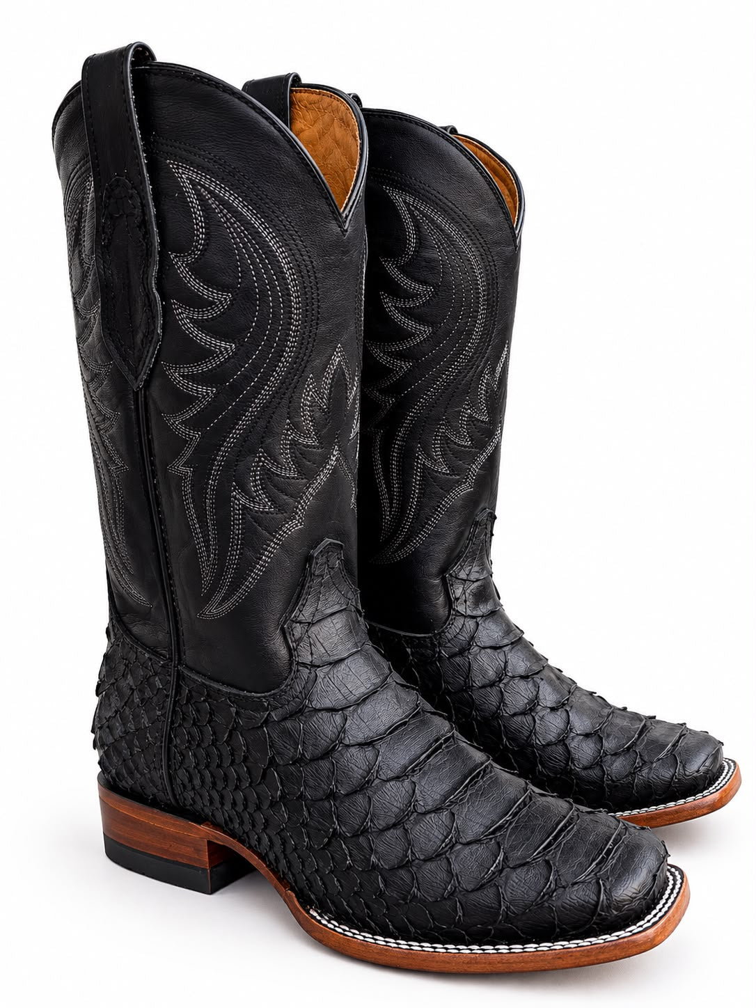 Reywelt Men's Jumbo Cabreta Bronce Black Leather Python Boots 073 PTBZ*C L-57310