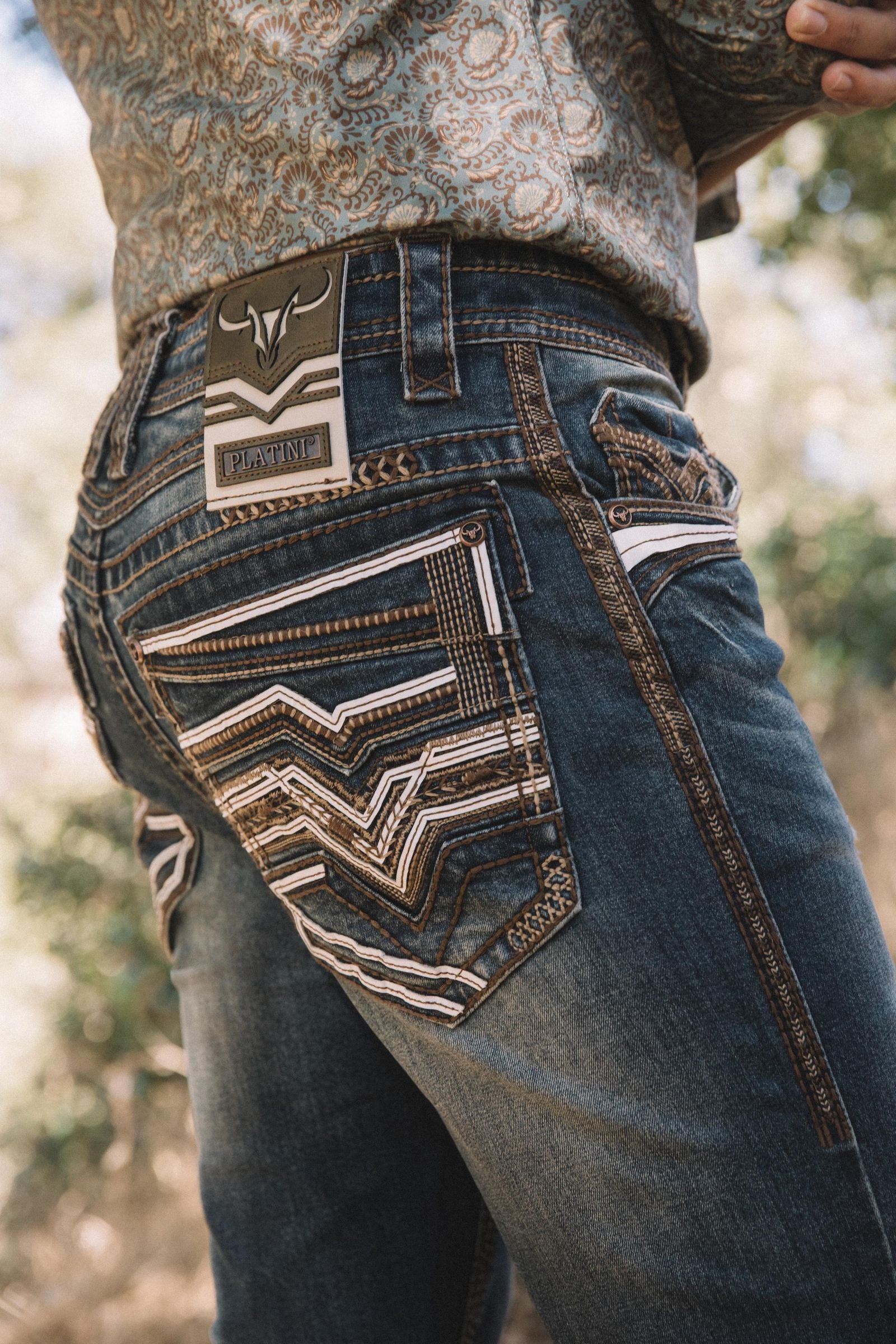 Mens Slim Boot Cut Triple Stitch Signature Pocket Denim Pants