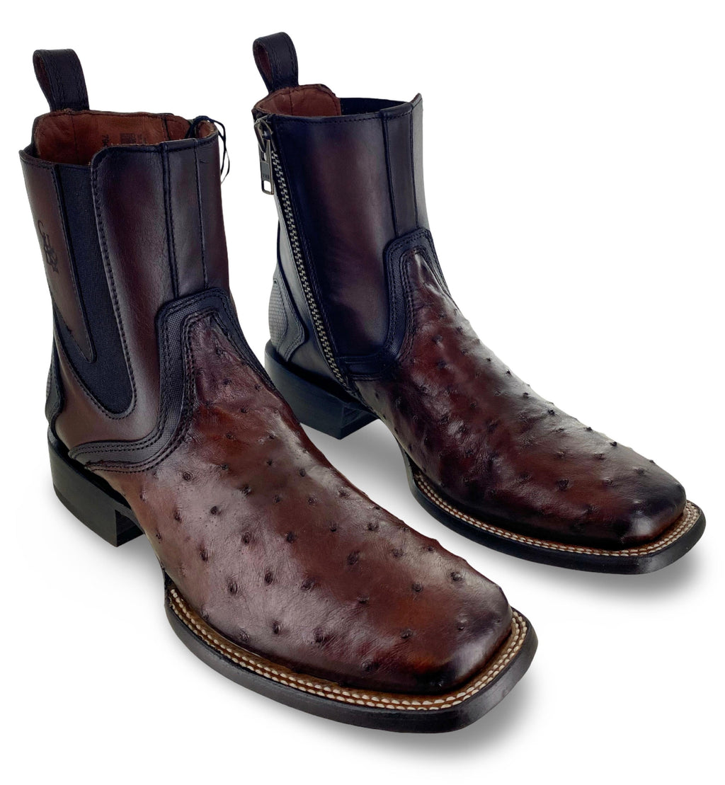 Cuadra Mens Coffee Genuine Ostrich Chelsea Boots CU888