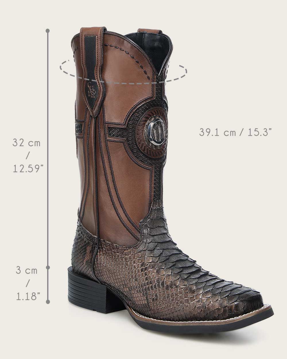 Cuadra Mens Coffee Maverick Python Back Boots CU978-L