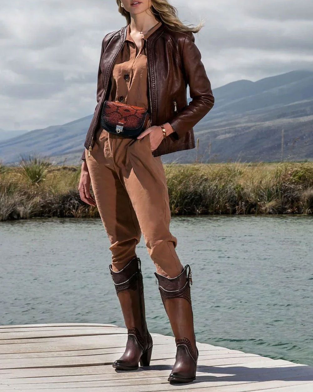 Cuadra Wmns Tall Boots Hand painted embroidered honey leather 3F82RS