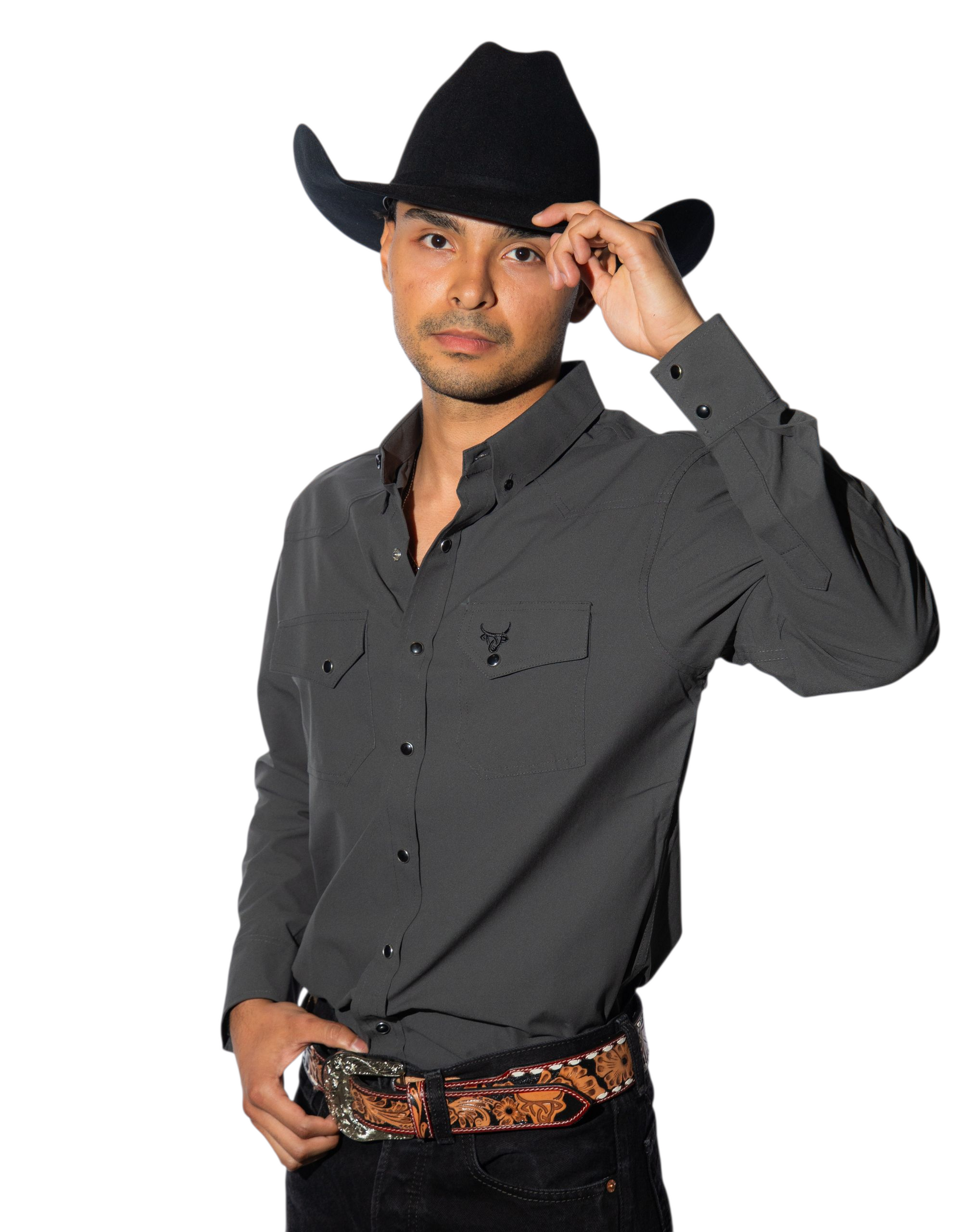 Lost Calf Men's-Charcoal Grey Button Down - Long Sleeve Shirt