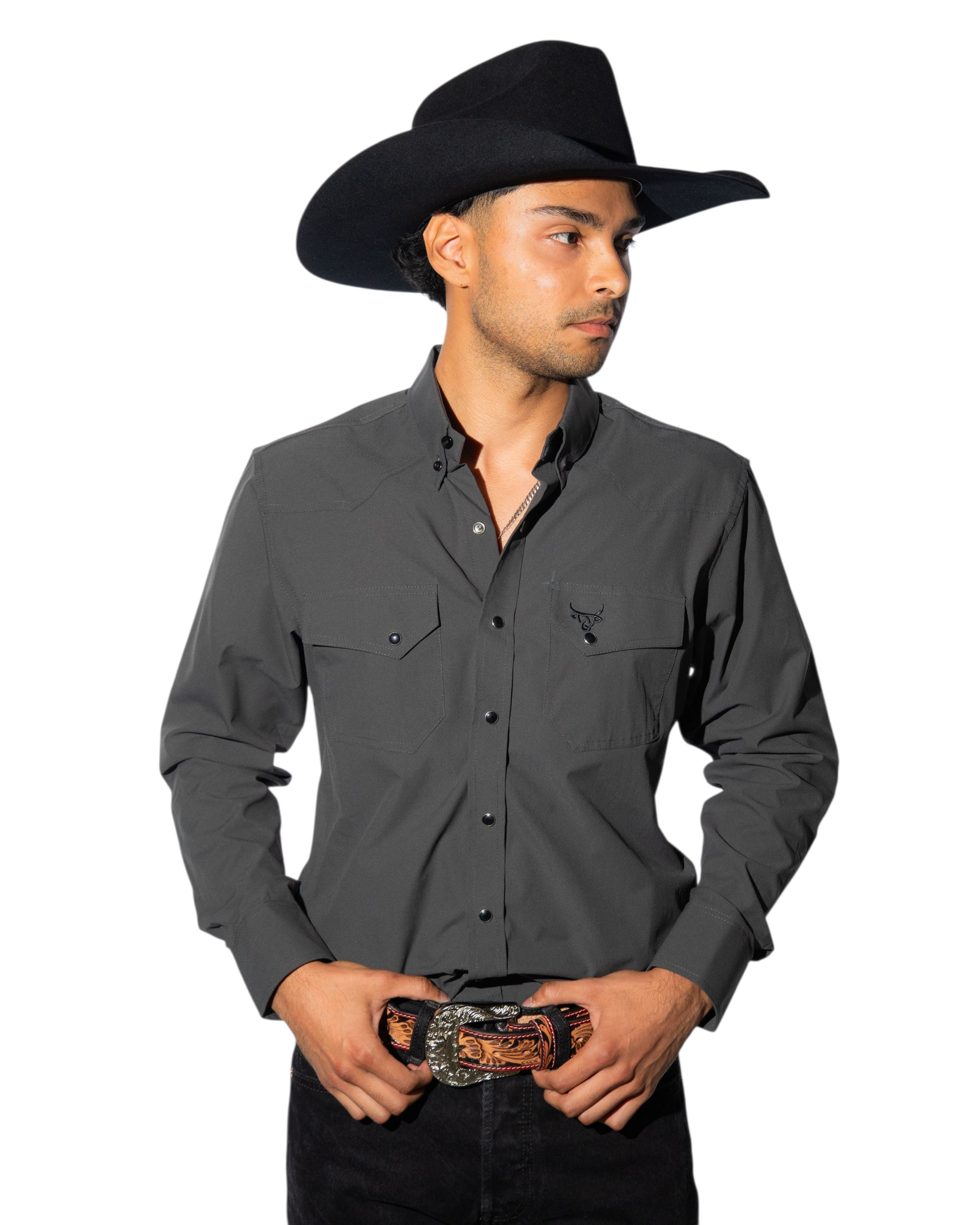 Lost Calf Men's-Charcoal Grey Button Down - Long Sleeve Shirt
